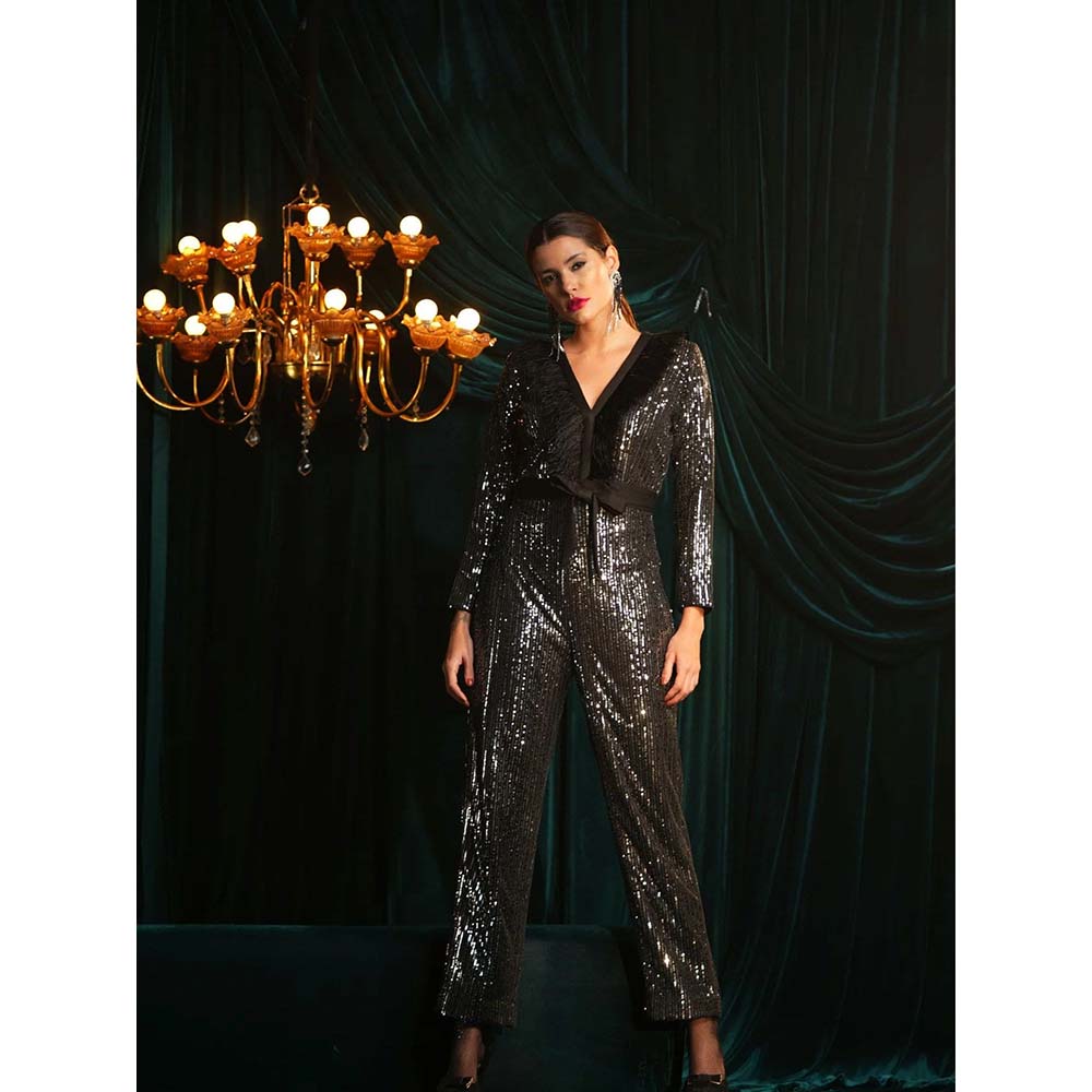Label Iris Black & Silver Sequin Jumpsuit