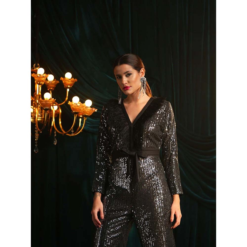 Label Iris Black & Silver Sequin Jumpsuit