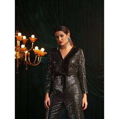Label Iris Black & Silver Sequin Jumpsuit