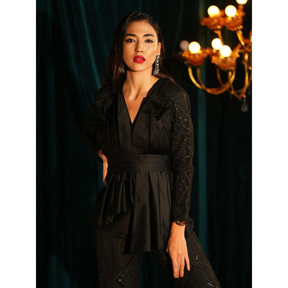 Label Iris Black Sequin Peplum Jumpsuit