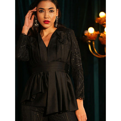 Label Iris Black Sequin Peplum Jumpsuit