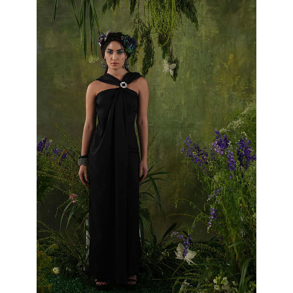 Label Iris Black Front Drape Jumpsuit