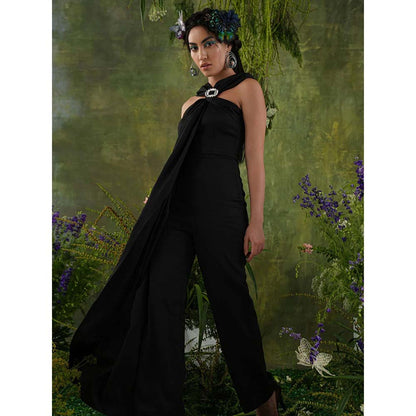 Label Iris Black Front Drape Jumpsuit