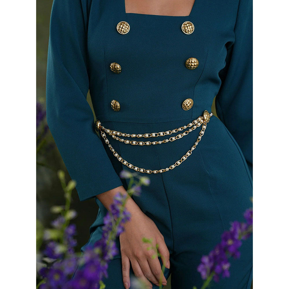 Label Iris Teal Chain Jumpsuit