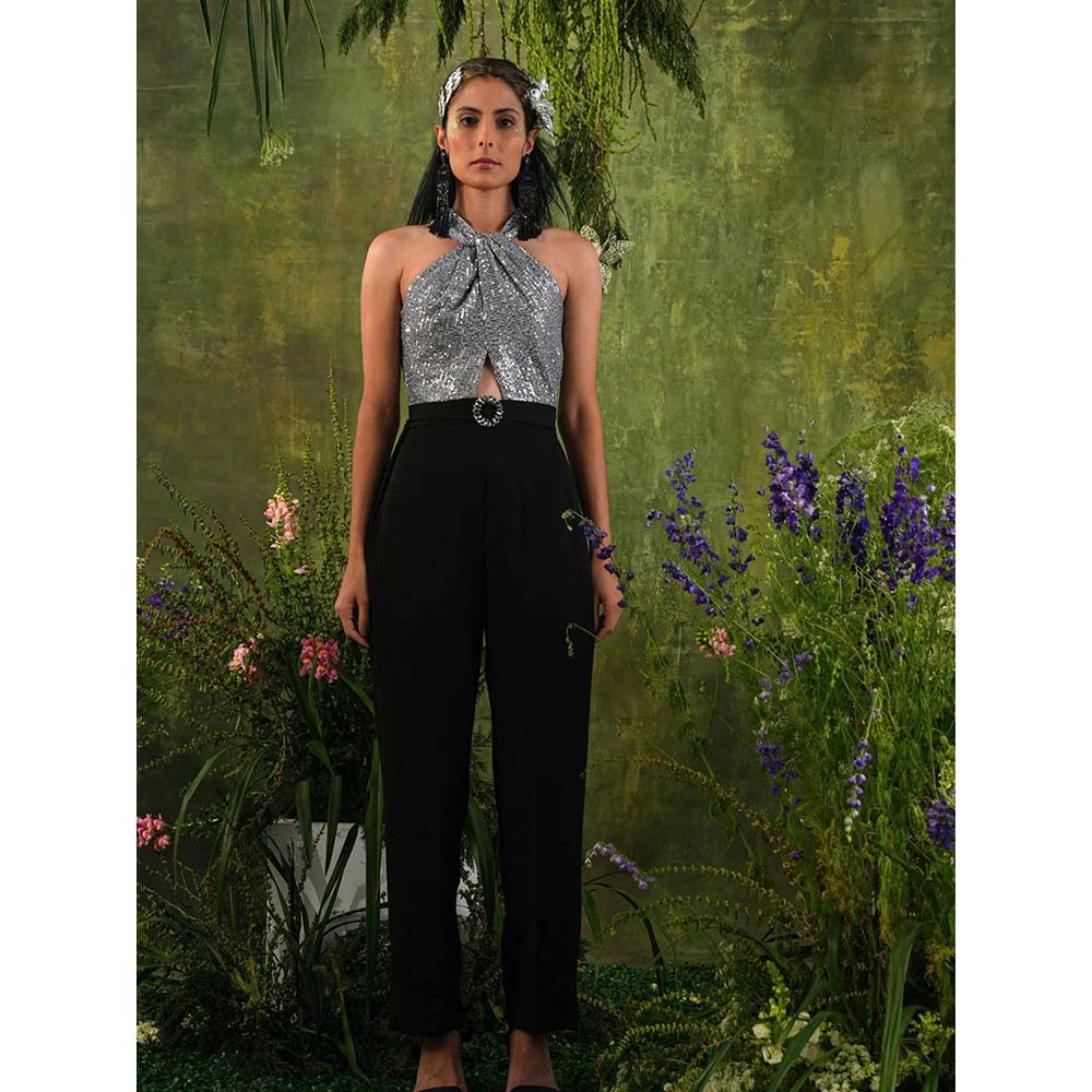 Label Iris Silver & Black Sequin Jumpsuit