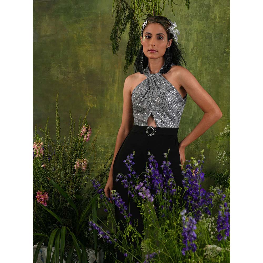 Label Iris Silver & Black Sequin Jumpsuit