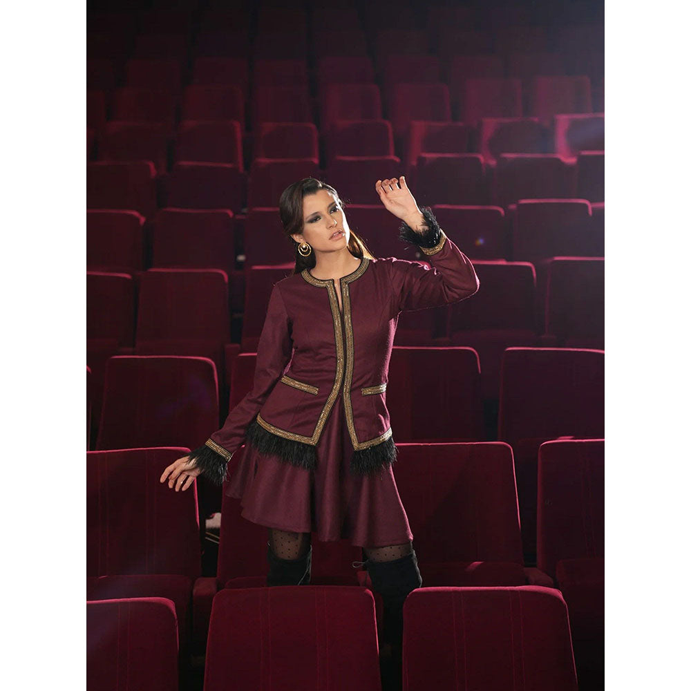 Label Iris Maroon Tweed Feather Skirt (Set of 2)