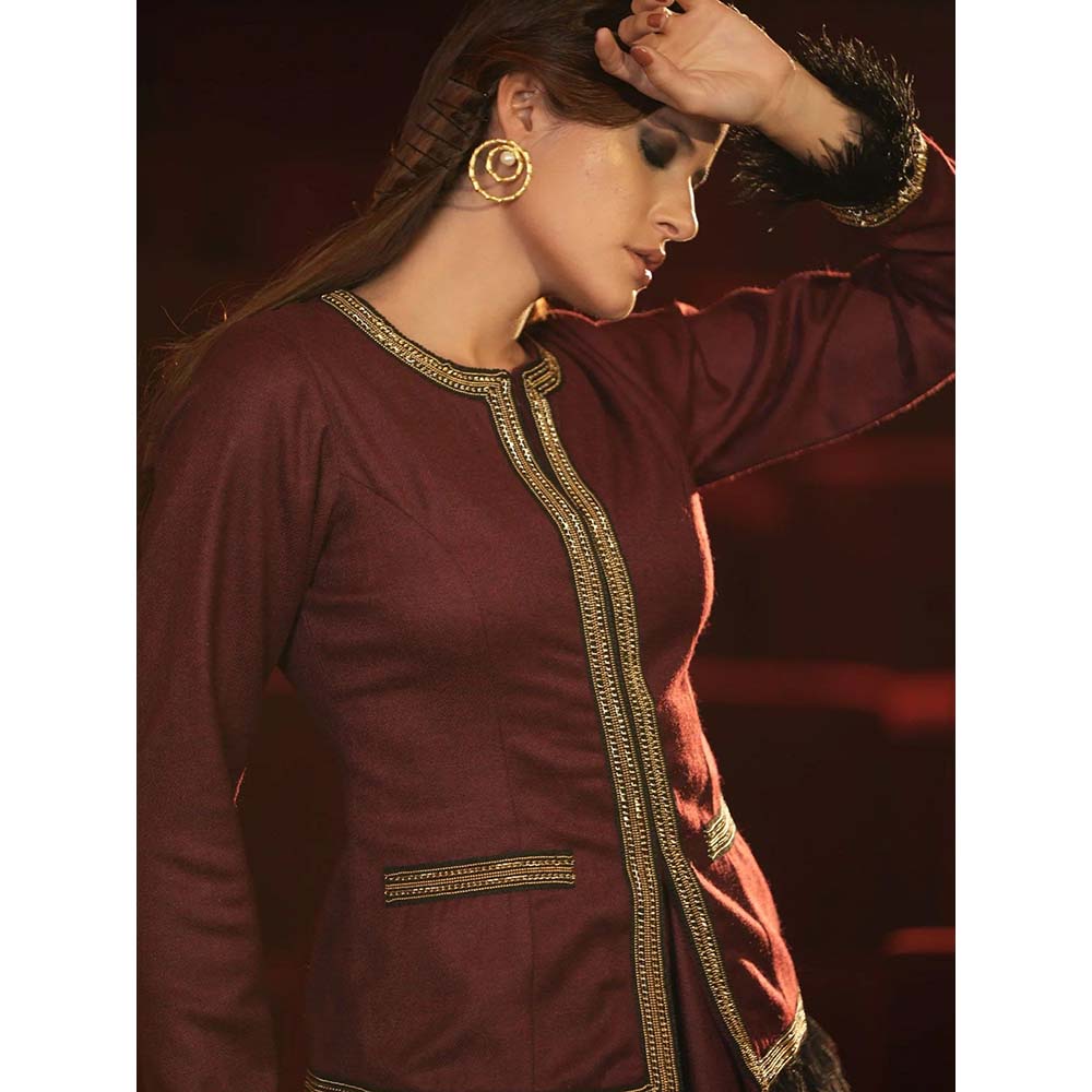 Label Iris Maroon Tweed Feather Skirt (Set of 2)