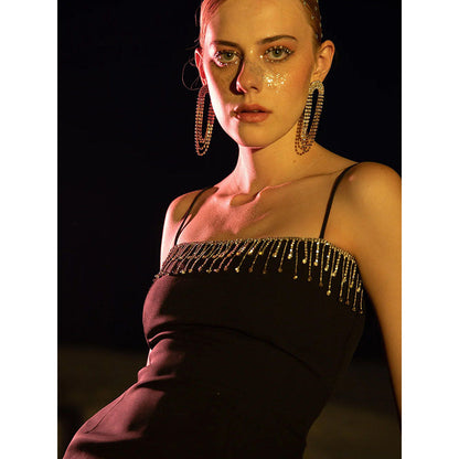 Label Iris Black Embellished Strap Mini Dress