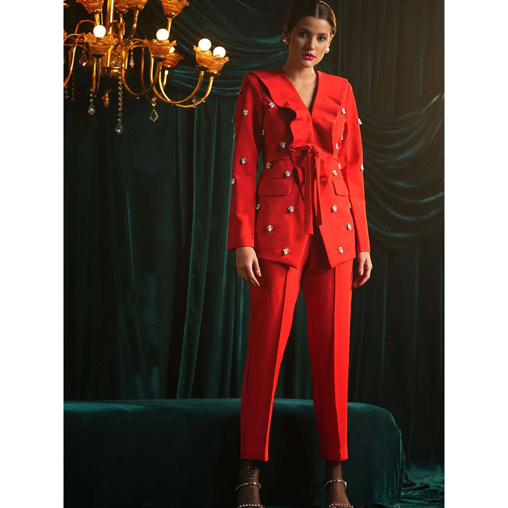 Label Iris Red Ruffle Embellished Co-Ord (Set of 2)