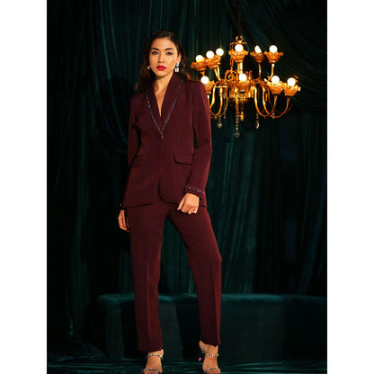 Label Iris Wine Beaded Pant Co-Ord (Set of 2)