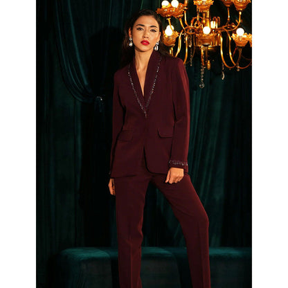 Label Iris Wine Beaded Pant Co-Ord (Set of 2)