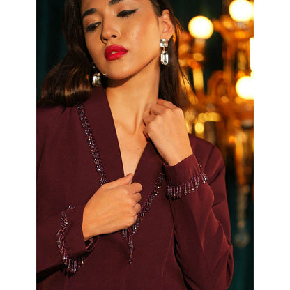 Label Iris Wine Beaded Pant Co-Ord (Set of 2)