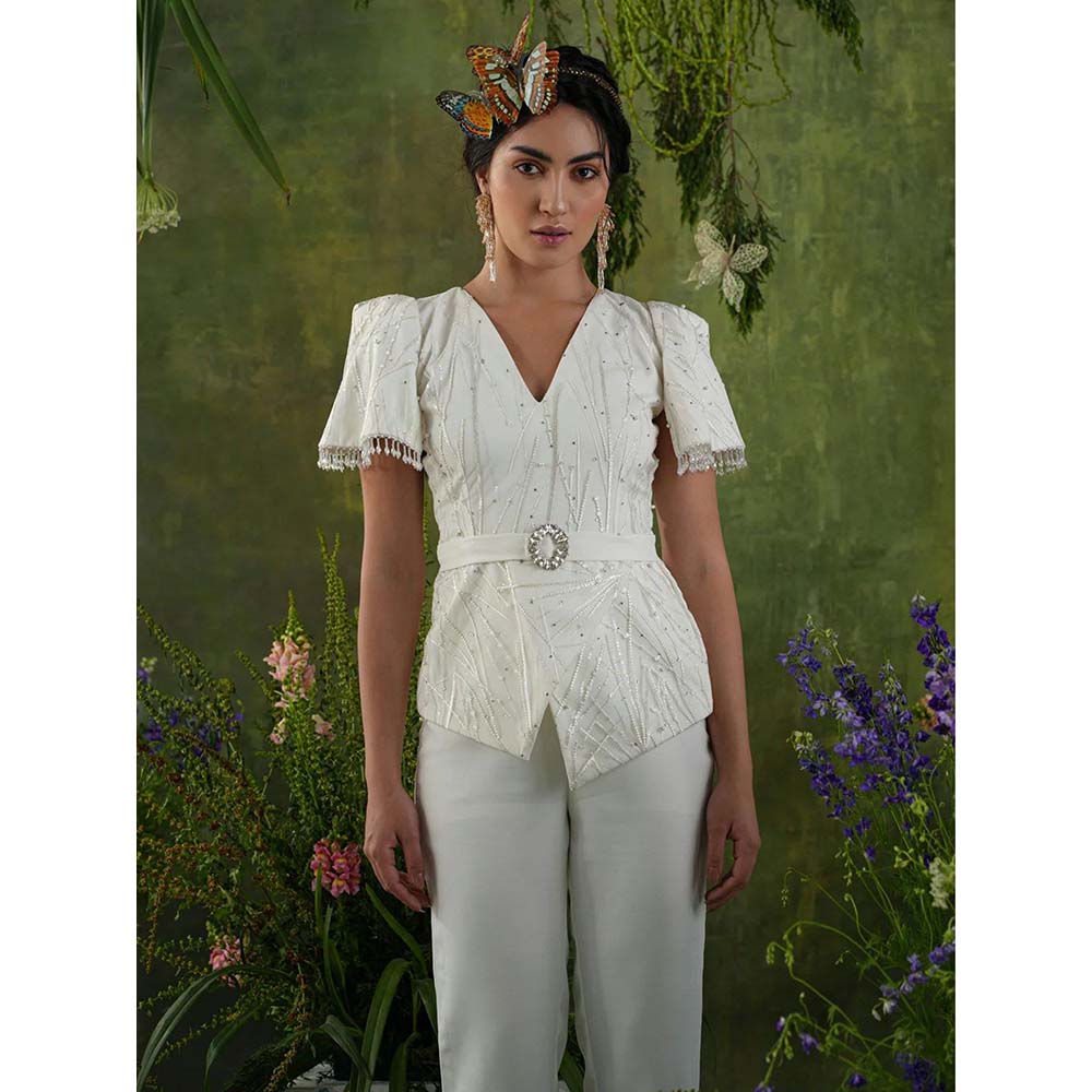 Label Iris Ivory Embroidered Beaded Co-Ord (Set of 2)