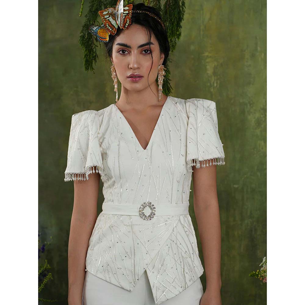 Label Iris Ivory Embroidered Beaded Co-Ord (Set of 2)