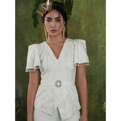 Label Iris Ivory Embroidered Beaded Co-Ord (Set of 2)