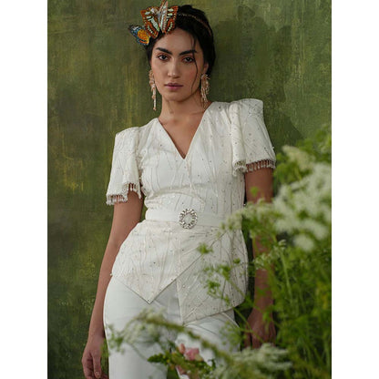 Label Iris Ivory Embroidered Beaded Co-Ord (Set of 2)