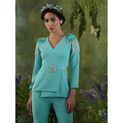 Label Iris Cyan Blue Embellished Co-Ord (Set of 2)