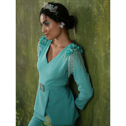 Label Iris Cyan Blue Embellished Co-Ord (Set of 2)