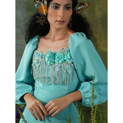 Label Iris Cyan Blue Embellished Mini Dress