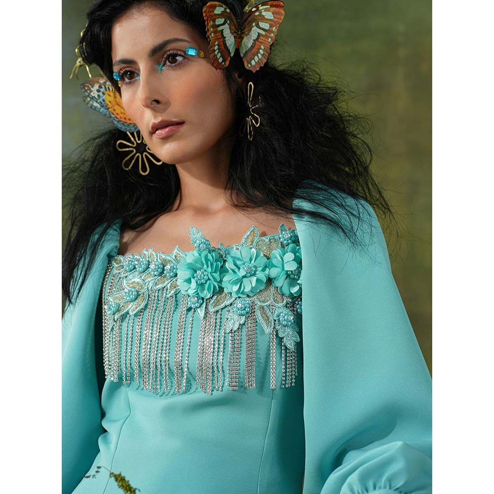 Label Iris Cyan Blue Embellished Mini Dress