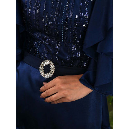 Label Iris Navy Blue Sequin Ruffle Sleeve Mini Dress