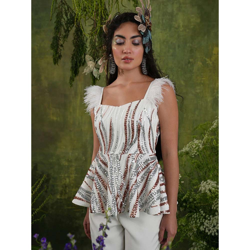 Label Iris Ivory & Sequin Feather Co-Ord (Set of 2)