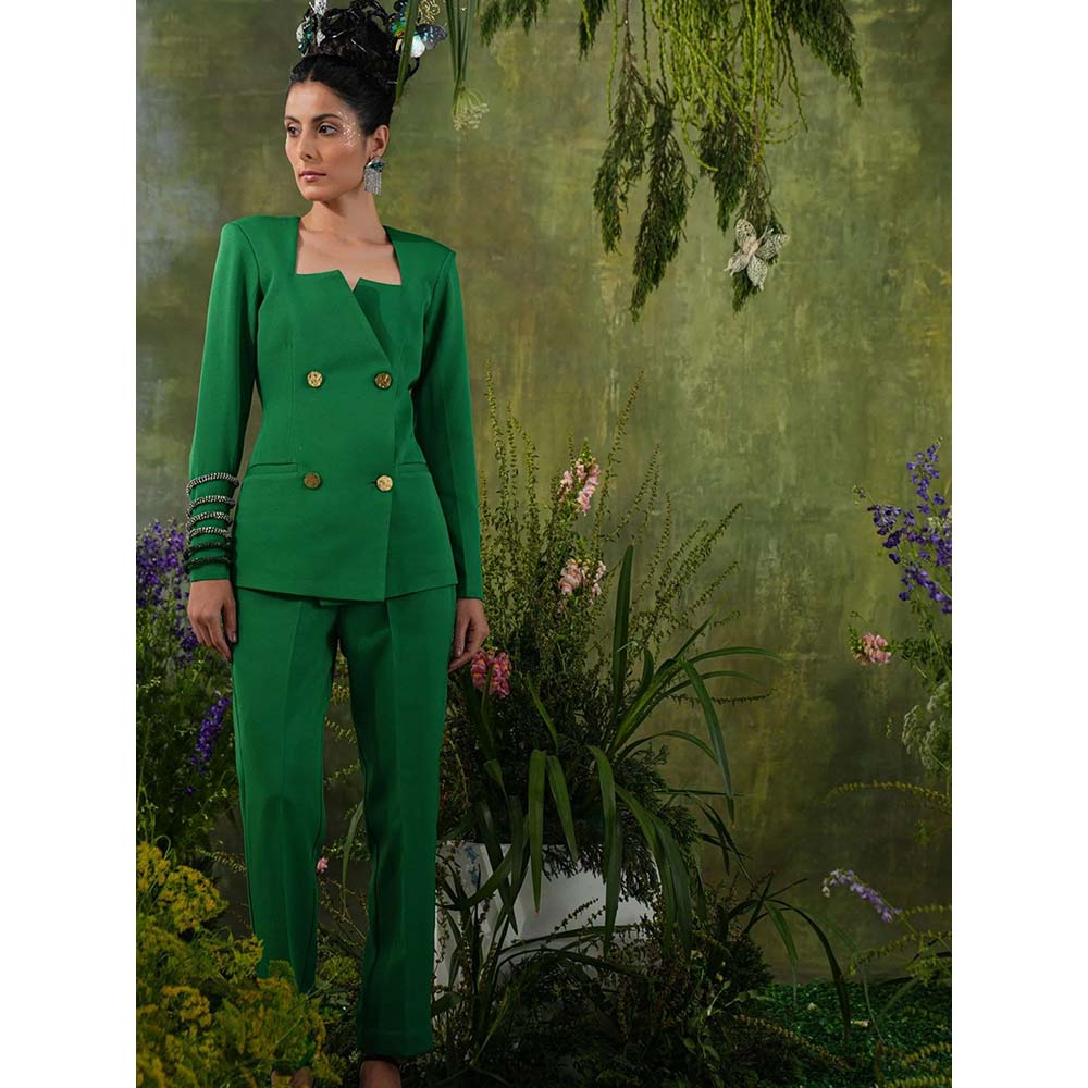 Label Iris Green Double Breast Blazer Co-Ord (Set of 2)
