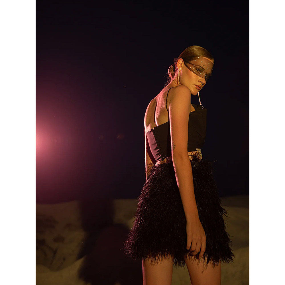 Label Iris Black Feather Mini Skirt