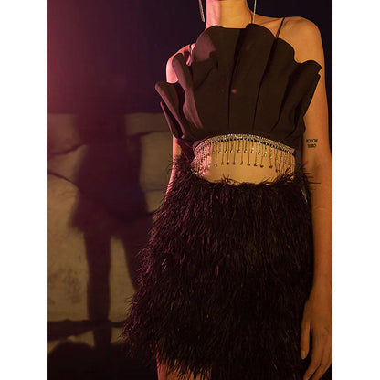 Label Iris Black Feather Mini Skirt