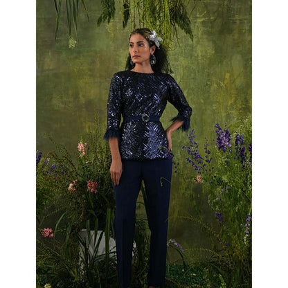 Label Iris Navy Blue Sequin Feather Co-Ord (Set of 2)