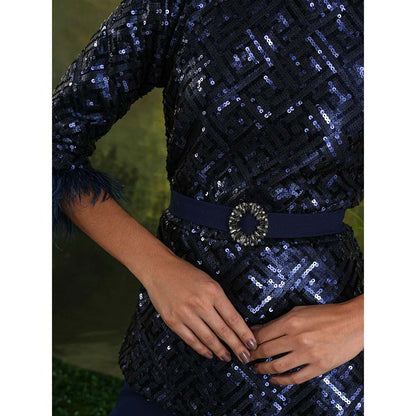 Label Iris Navy Blue Sequin Feather Co-Ord (Set of 2)