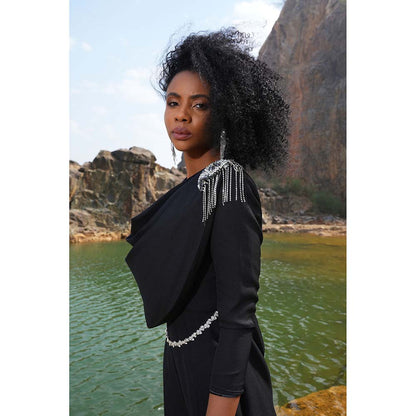 Label Iris Black Cowl Embellished Jumpsuit