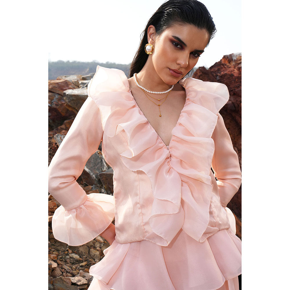 Label Iris Peach Organza Ruffle Co-Ord (Set of 3)