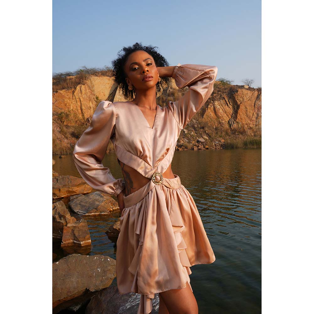 Label Iris Pink Champagne Cut-Out Ruffle Dress