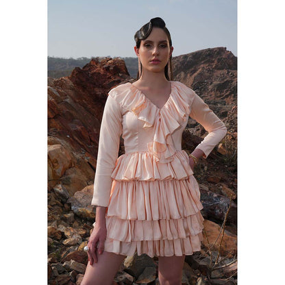 Label Iris Peach Frill Satin Dress