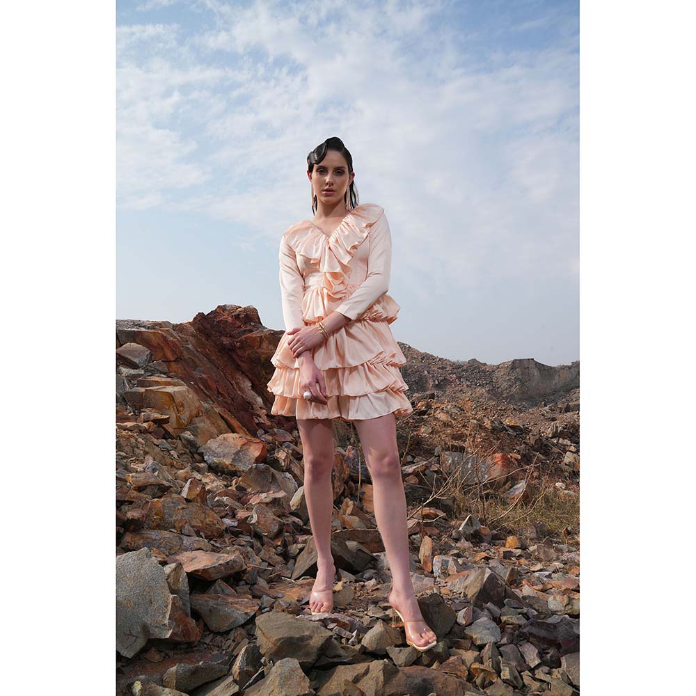 Label Iris Peach Frill Satin Dress