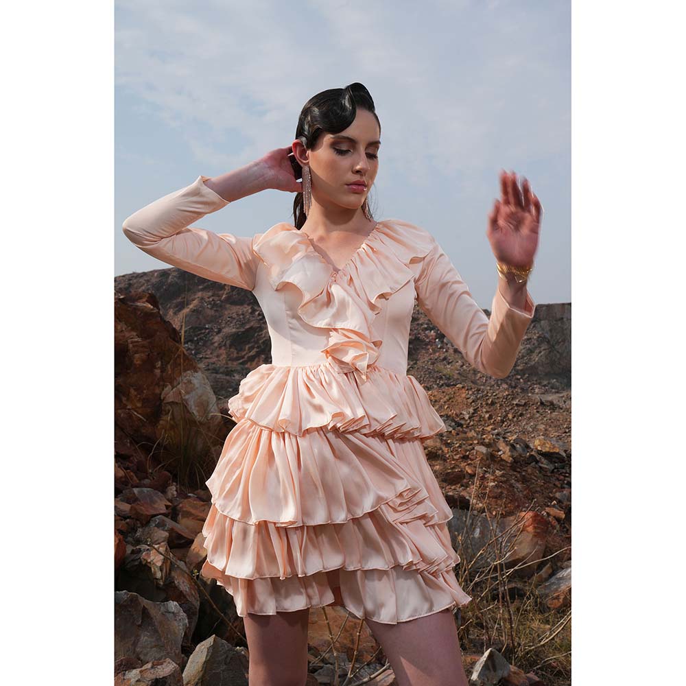 Label Iris Peach Frill Satin Dress
