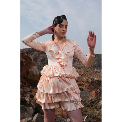 Label Iris Peach Frill Satin Dress