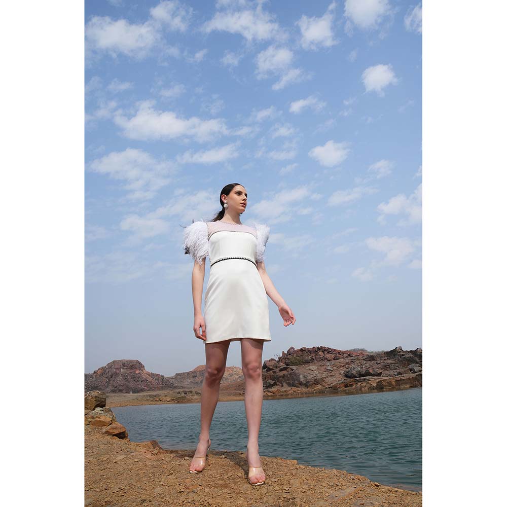 Label Iris Ivory Pearl Feather Dress