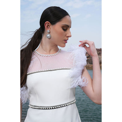 Label Iris Ivory Pearl Feather Dress