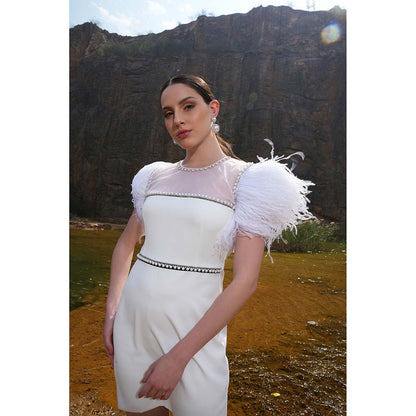 Label Iris Ivory Pearl Feather Dress