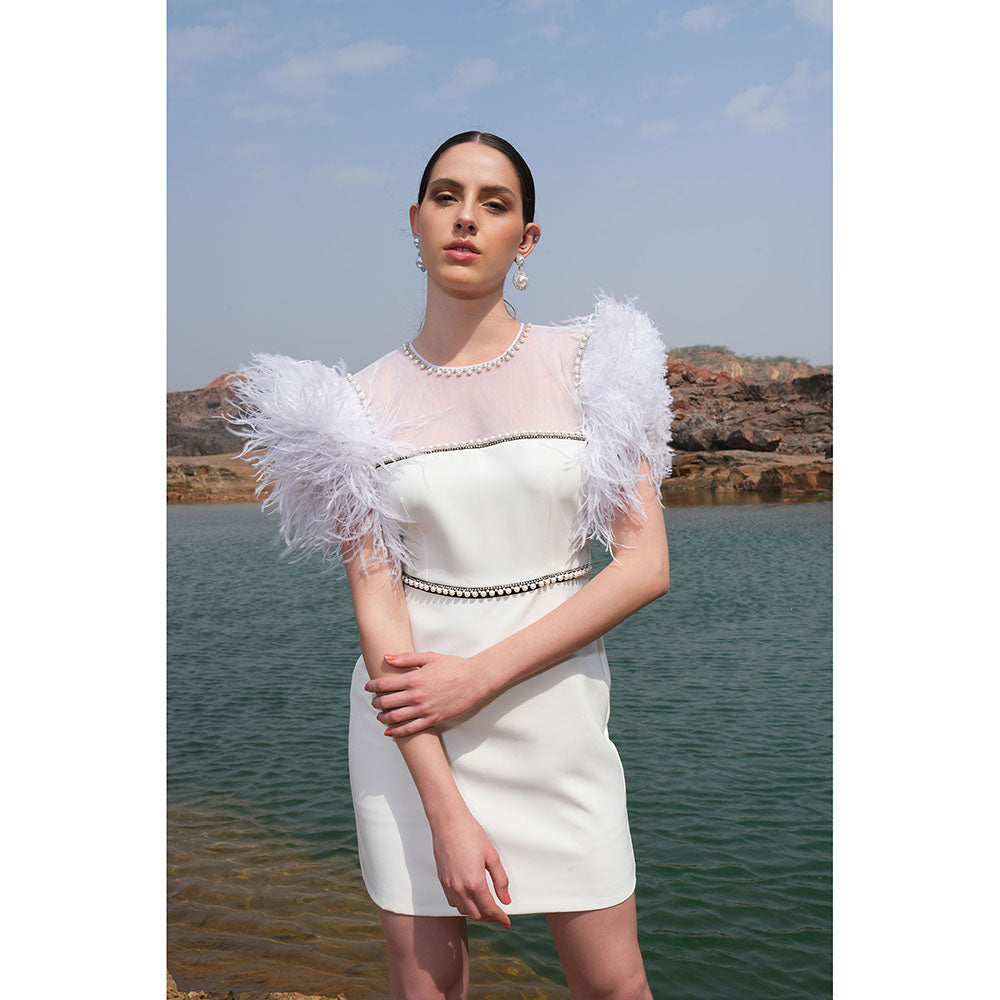 Label Iris Ivory Pearl Feather Dress