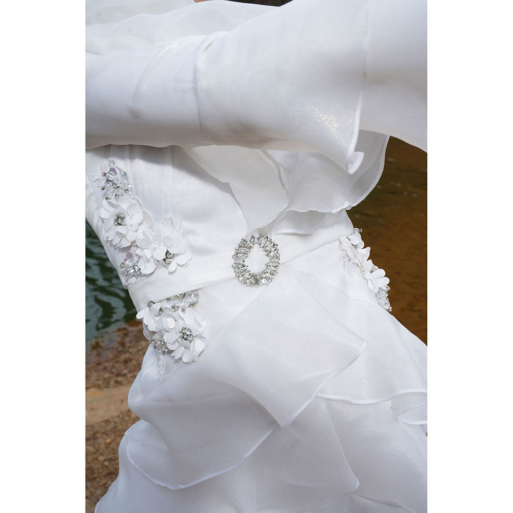 Label Iris Ivory Embellished Ruffle Dress With Belt (set of 2)