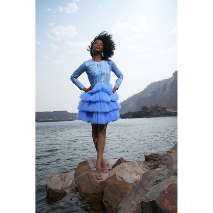 Label Iris Blue Ruffle Dress