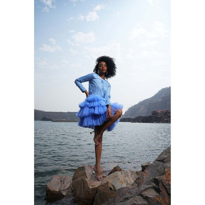 Label Iris Blue Ruffle Dress