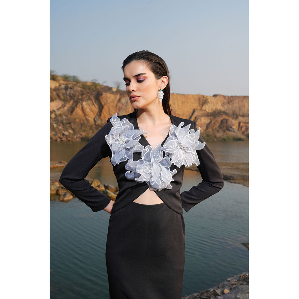 Label Iris Black And Grey Flower Dress