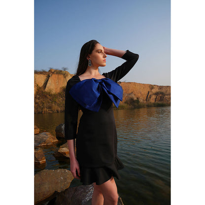 Label Iris Black And Blue Bow Dress
