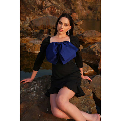 Label Iris Black And Blue Bow Dress
