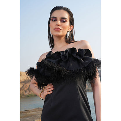 Label Iris Black Ruffle Feather Dress
